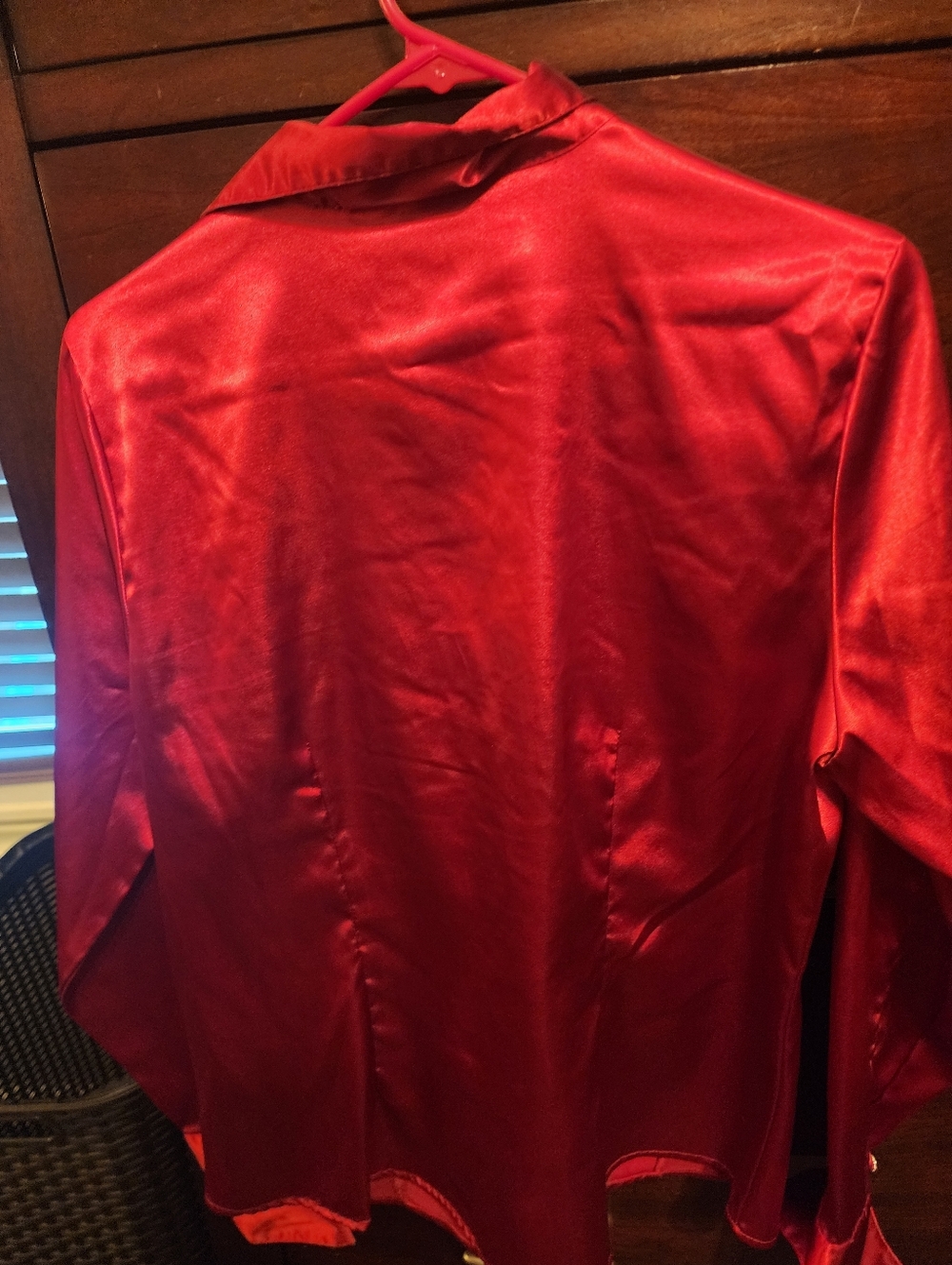 Cato Red Satin Ruched Button-Up Blouse - Picture 2 of 5